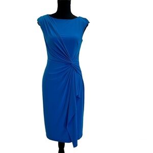 Lauren Ralph Lauren blue sleeveless wrap draped ruched front twist dress Sz 4